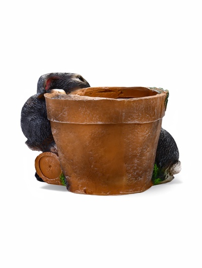 Декоративное кашпо для цветов «Зайцы у горшочка», 17 см, полистоун