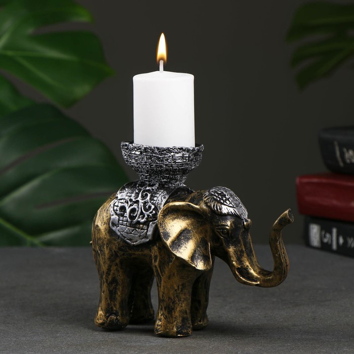 Подсвечник Слон, золотой 13х19 см, для свечи d=4 см