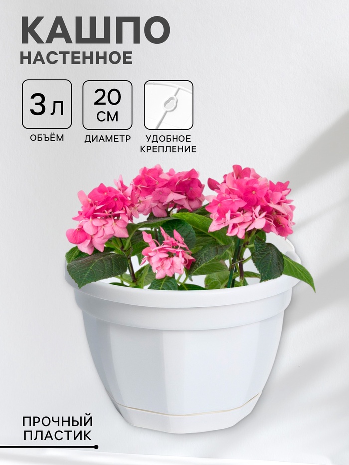 Кашпо для цветов настенное с поддоном «Ника», 3 л, d=20 см, цвет МИКС - Фото 1