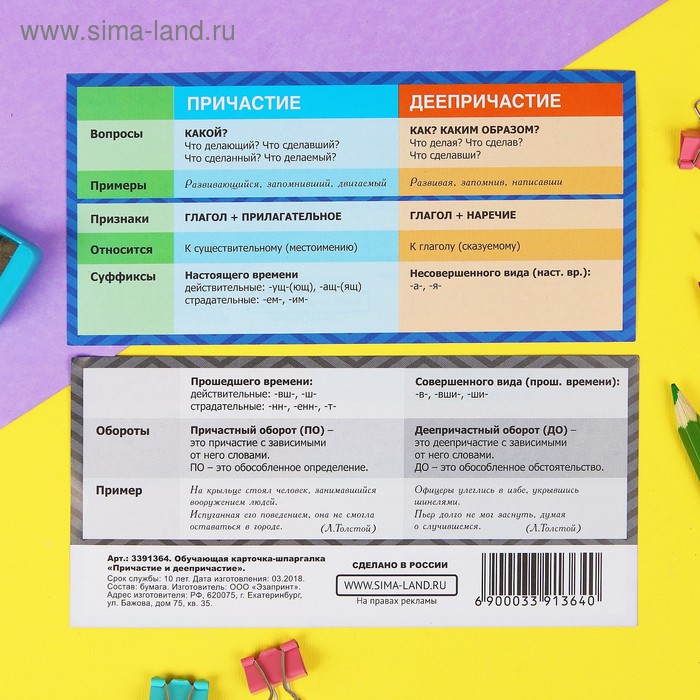 Шпаргалка обучающая "Причастие и деепричастие" - Фото 1