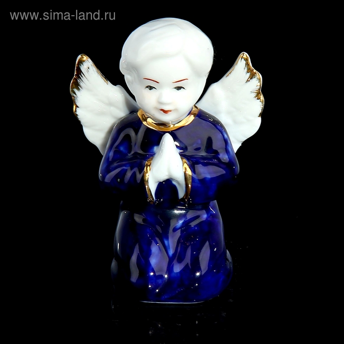 Сувенир керамика под фарфор "Ангелочек сине-золотой" 9,5х6,5 см - Фото 1