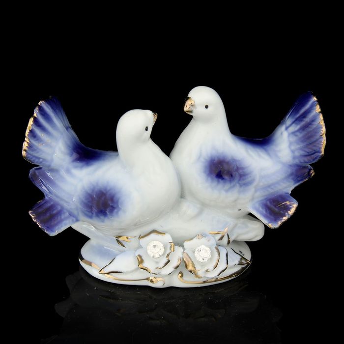 Фигурка керамика «2 синих голубя со стразами», 9×12 см