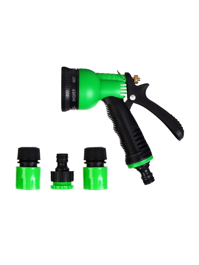 Набор для полива: пистолет-распылитель, коннектор 1/2" (12 мм) - 2 шт., штуцер 1/2"-3/4", быстросъёмный, пластик, Greengo