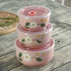 Набор салатников "Вивьен", 3 шт: 16х7,5/14,5х6,5/15,5х7,5 см, с крышками, цвет розовый - Фото 2