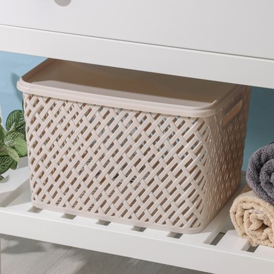 Корзина для хранения «Плетёнка», 35×29×22,5 см, с крышкой, бежевая