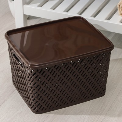Корзина для хранения с крышкой «Плетёнка», 34,5×30×22,5 см, цвет коричневый