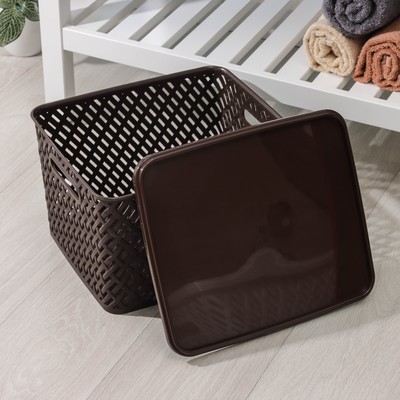 Корзина для хранения с крышкой «Плетёнка», 34,5×30×22,5 см, цвет коричневый