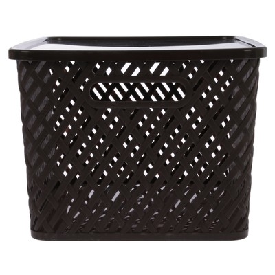 Корзина для хранения с крышкой «Плетёнка», 34,5×30×22,5 см, цвет коричневый