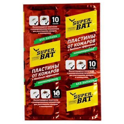 Пластины от комаров и мух Super Bat, красные, 10 шт.