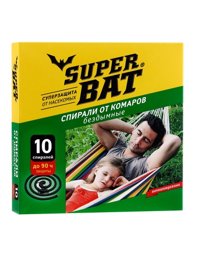 Спирали от комаров "SuperBat", зелёные, бездымные, 10 шт