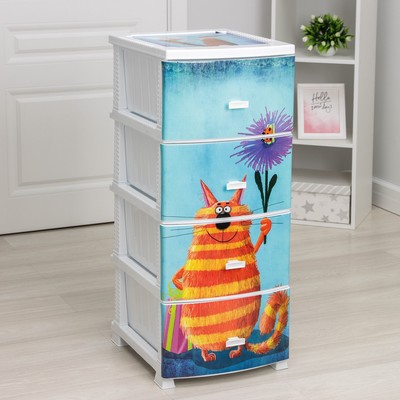 Комод 4-х секционный «Декор. Кот», 38.5×47×95 см, белый