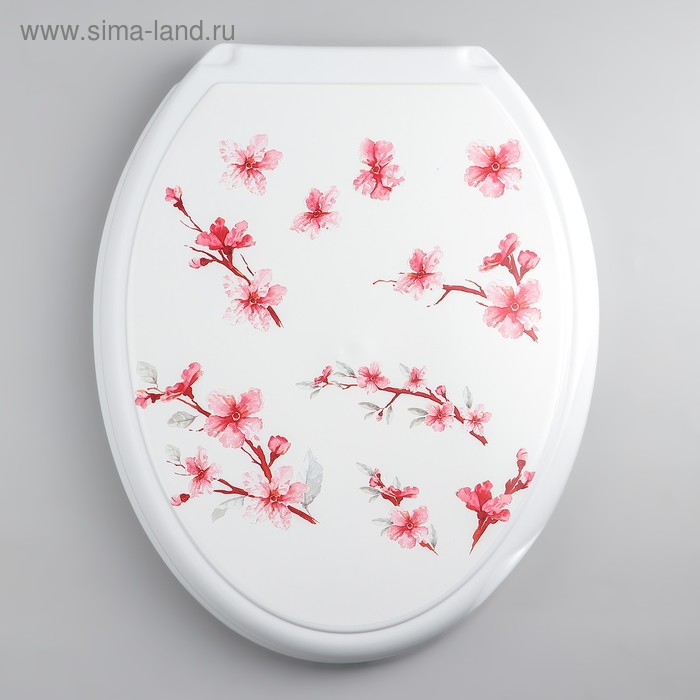 Сиденье для унитаза с крышкой «Декор. Сакура», 44.5×37 см, белое - Фото 1
