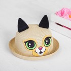Панама детская соломенная для девочки «Котик», с ушками, р-р 52-54, 2-6 лет - Фото 3