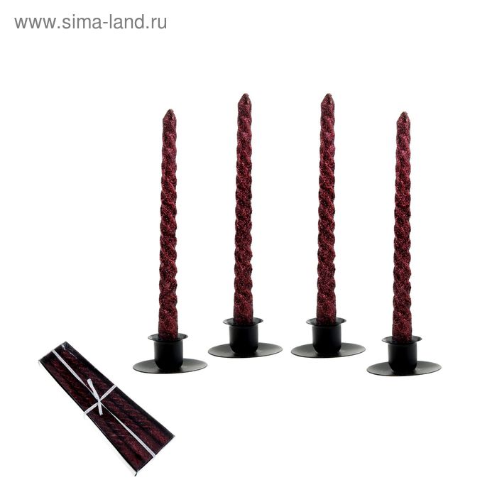Свечи восковые витые (набор 4 шт) "Блеск", цвет кофе - Фото 1