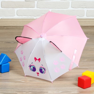 Зонт детский мех R-25 см 8 спиц П/Э с ушками "Кошечка"