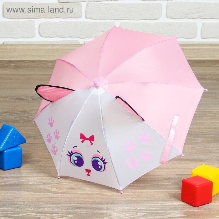 Зонт детский мех R-25 см 8 спиц П/Э с ушками "Кошечка" - Фото 1