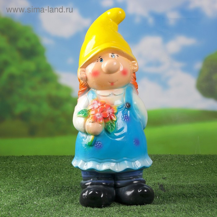 Садовая фигура "Гном девочка с цветами" 13,5х17х40 см МИКС - Фото 1