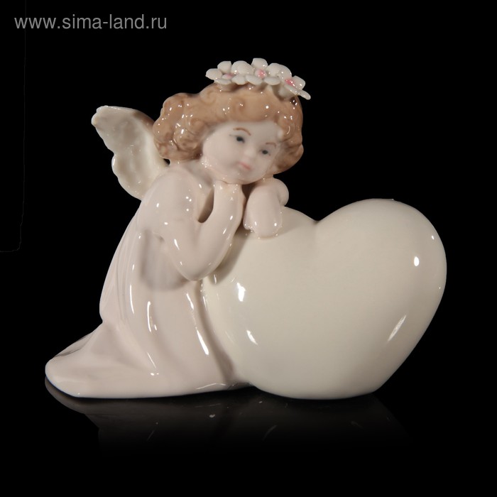 Сувенир керамика "Ангел в розоватом платье с цветами в волосах и сердцем" 8х10х5,2 см - Фото 1