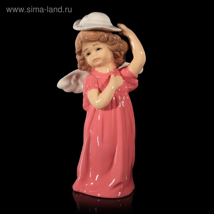 Сувенир керамика "Ангел-девочка в коралловом платье и в белой шляпке" 14х7,5х5 см - Фото 1