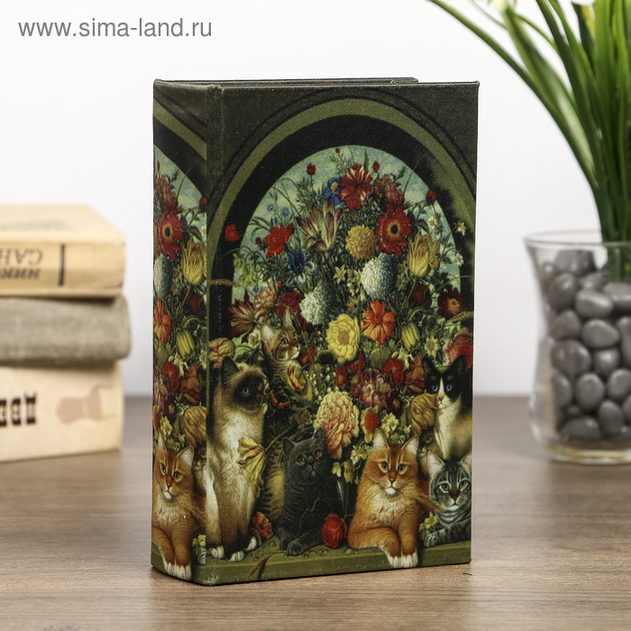 Сейф-книга дерево под шёлк "Кошки у пышного букета" 17х11х5 см - Фото 1