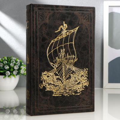 Шкатулка книга - сейф «Корабль викингов», дерево и искусственная кожа, с замком, 26×17×5 см