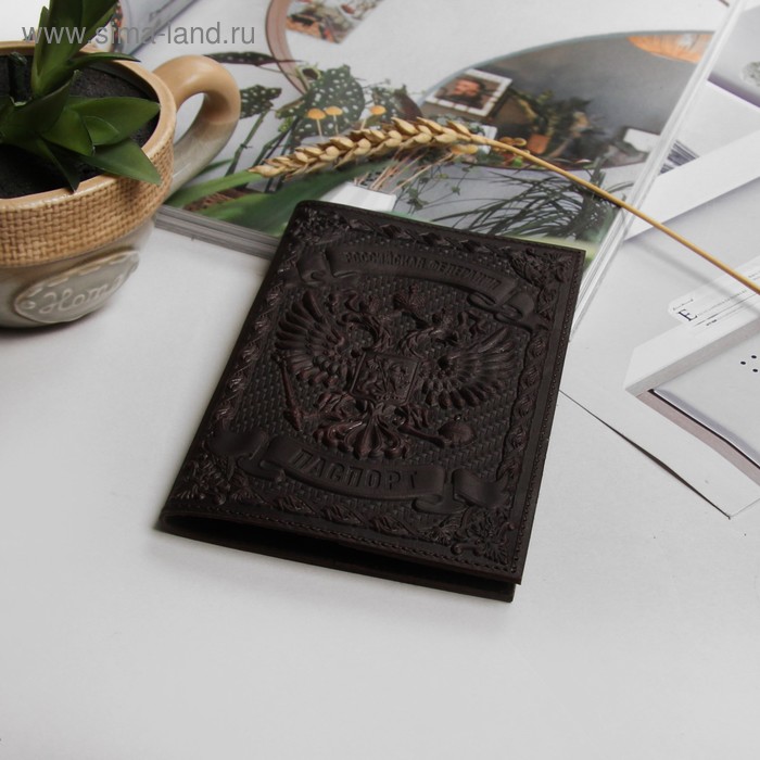 Обложка для паспорта, 3D тиснение, цвет коричневый - Фото 1