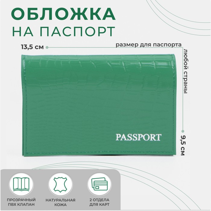 Обложка для паспорта, цвет зелёный - Фото 1