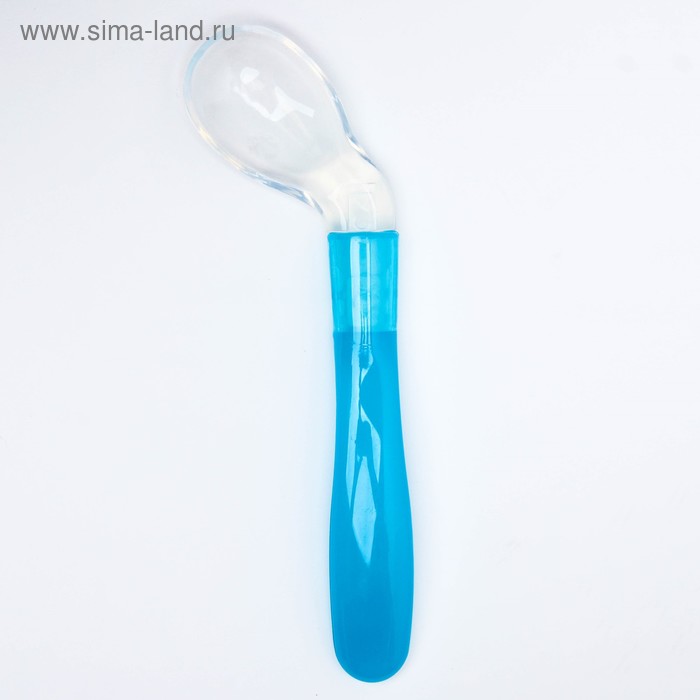 Ложка детская силиконовая «Изогнутая» для кормления, от 5 мес., цвет голубой - Фото 1