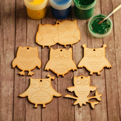 Основа для росписи «Совушки», ёлочная игрушка, подвески, набор 6 шт.