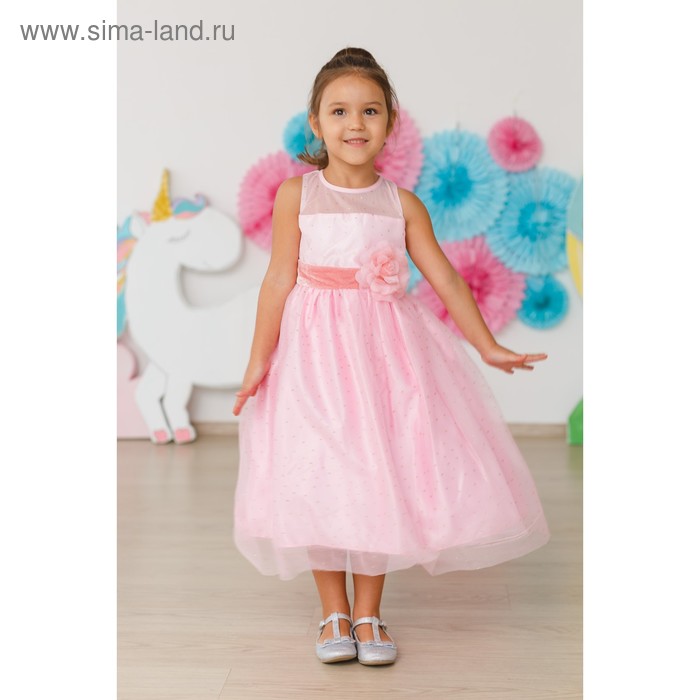 Платье нарядное Minaku "Цветочек" розовое, 134-140 см, п/э, хлопок - Фото 1