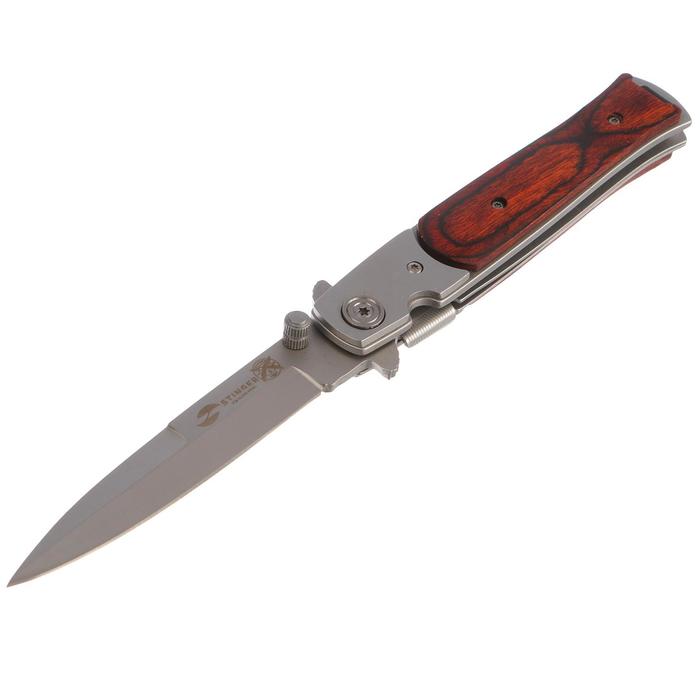 Складной нож Stinger с клипом, 100 мм, рукоять: сталь, дерево, коробка картон - фото 1908374612