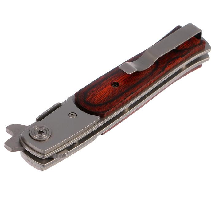 Складной нож Stinger с клипом, 100 мм, рукоять: сталь, дерево, коробка картон - фото 1908374614