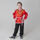 Карнавальная русская рубаха «Хохлома: цветы», атлас, цвет красный, р. 32, рост 122–128 см - Фото 1