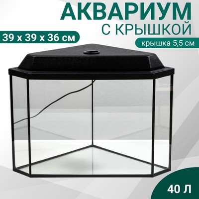 Аквариум "Дельта" угловой с крышкой, 40 литров, 39 х 39 х 36/41,5 см, чёрный