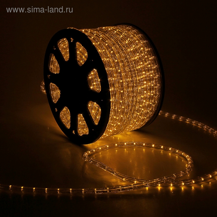 Световой шнур Luazon Lighting 13 мм, IP65, 100 м, 36 LED/м, 220 В, 2W, постоянное свечение, свечение жёлтое - Фото 1