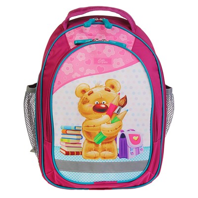 Рюкзак школьный с эргономичной спинкой, Calligrata, 37 х 27 х 16, «Мишка», розовый