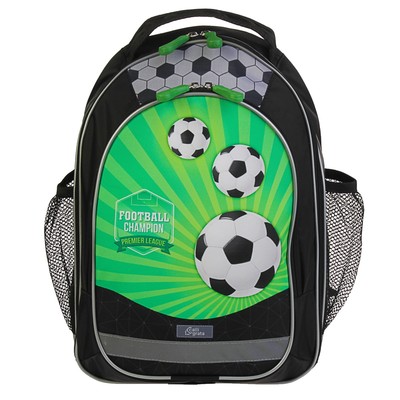Рюкзак школьный с эргономичной спинкой, Calligrata, 37 х 27 х 16, «Футбол», чёрный/зелёный