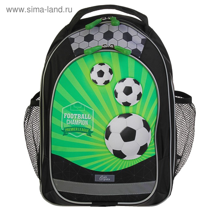 Рюкзак школьный с эргономичной спинкой, Calligrata, 37 х 27 х 16, «Футбол», чёрный/зелёный - Фото 1