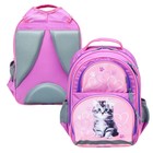 Рюкзак школьный, 36 х 23 х 13 см, эргономичная спинка, Calligrata П "Котёнок", серый/розовый - Фото 6