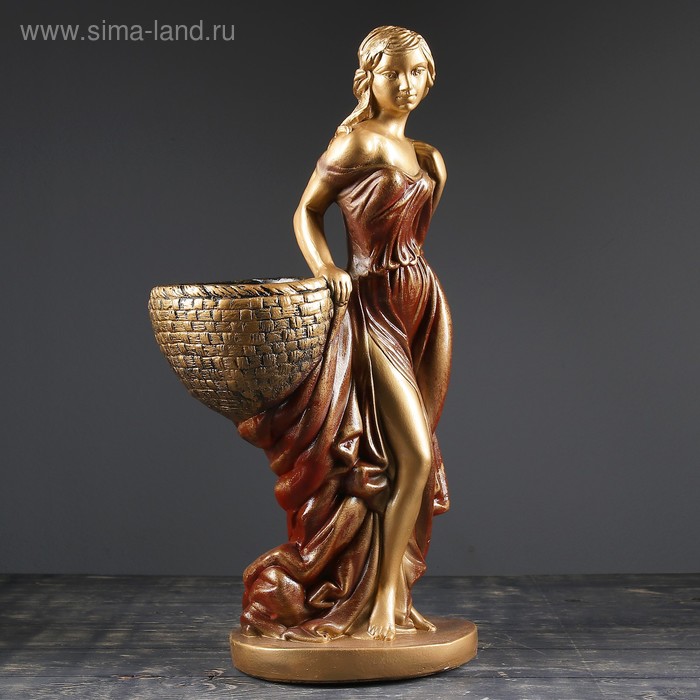 Фигура с кашпо "Девушка с корзиной" бронза  цвет бордо 64см - Фото 1