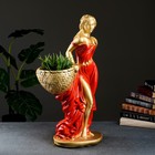 Фигура с кашпо "Девушка с корзиной" бронза красный, 1л / 30х64х32см - фото 10366778
