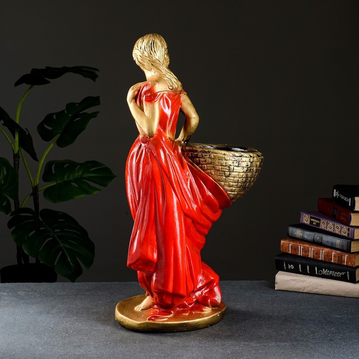 Фигура с кашпо "Девушка с корзиной" бронза красный, 1л / 30х64х32см - фото 1908374909