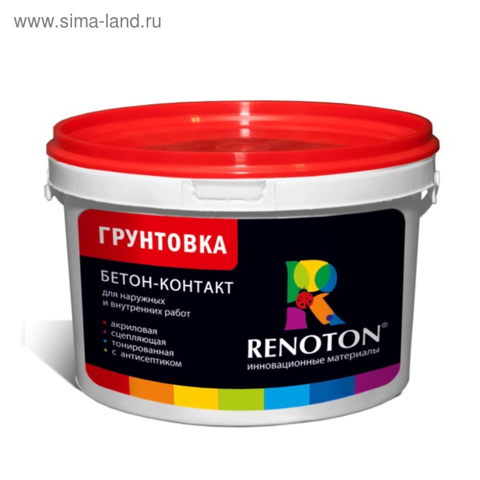 Грунтовка Бетон контакт «RENOTON» сцепляющая, цвет розовый 14кг - Фото 1