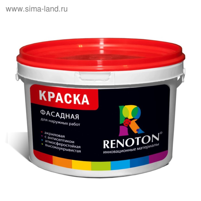 Краска фасадная ВДАК «RENOTON» белая, матовая 14кг - Фото 1