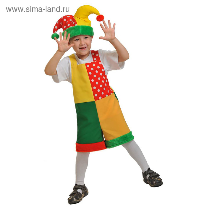 Карнавальный костюм "Скоморох", плюш, полукомбинезон, колпак, 3-6 лет, рост 92-122 см - Фото 1