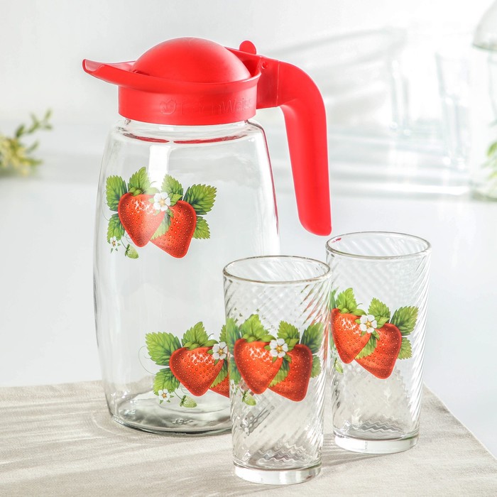 Набор питьевой «Фруктово-ягодный микс», 3 предмета: кувшин 1,3 л, стаканы 230 мл, 2 шт, рисунок и цвет МИКС - Фото 1