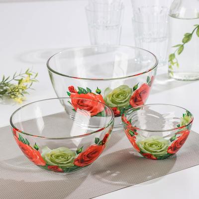 Набор салатников «Цветник», 3 шт.: 215 мл, d=11 см; 450 мл, d=15.8 см; 925 мл, d=18.8 см, МИКС