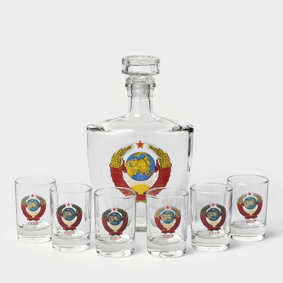 Набор для напитков «Герб СССР», 7 предметов: штоф 500 мл, 6 стопок 50 мл, стекло