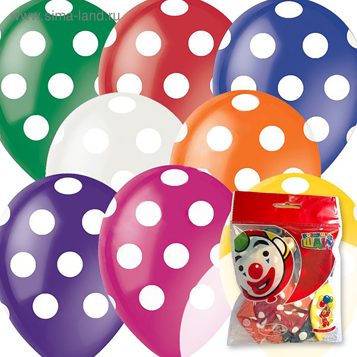 Шар латексный 12" «Горошек», 5-сторонний, набор 10 шт., цвета МИКС - Фото 1