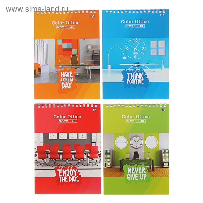 Блокнот А5, 40 листов на гребне Color office, обложка мелованный картон, микс - Фото 1